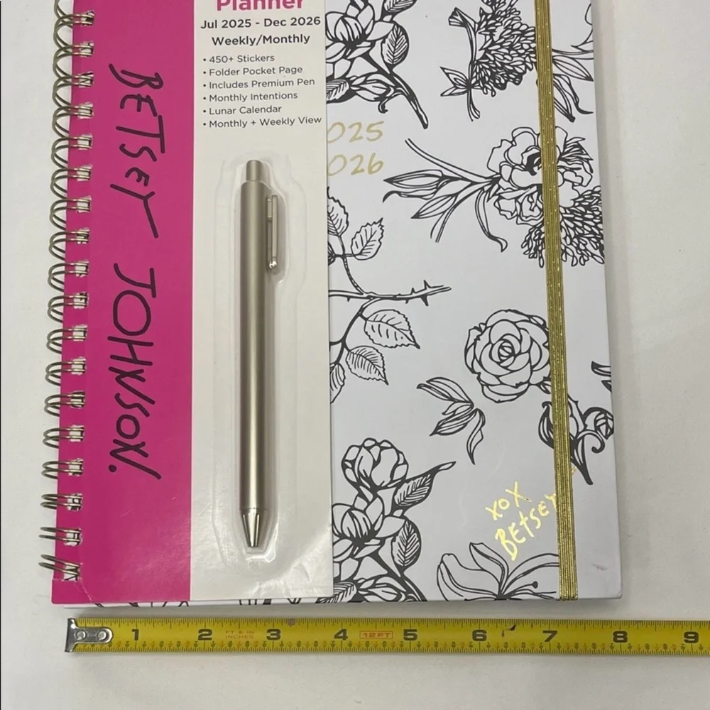 Betsey Johnson White Floral Planner with Hot Pink Spine and Gold Accent